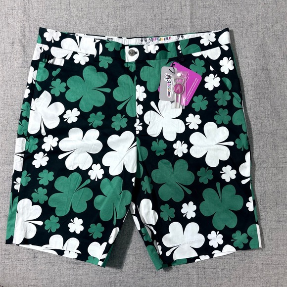 Royal & Awesome Other - Royal & Awesome Paddy Par! Shamrock Golf Shorts Men 40 Green White